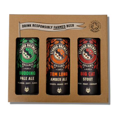 Stroud Brewery 3 Can Gift Pack. Containing Budding - Pale Ale, Tom Long - Amber Ale, Big Cat - Stout. Organic Stroud Beer. 